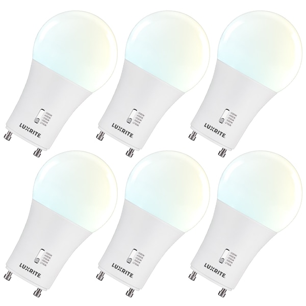 Luxrite A19 GU14 LED Light Bulbs 9W 60W Equivalent 800LM 5CCT 2700K-5000K Dimmable GU24 Base, 6PK LR21466-6PK - main